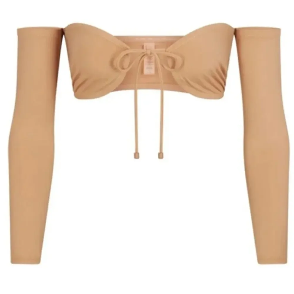SKIMS Recycled Swim Top Long Sleeve Bikini Off Shoulder Ochre Tan NWT Size Small